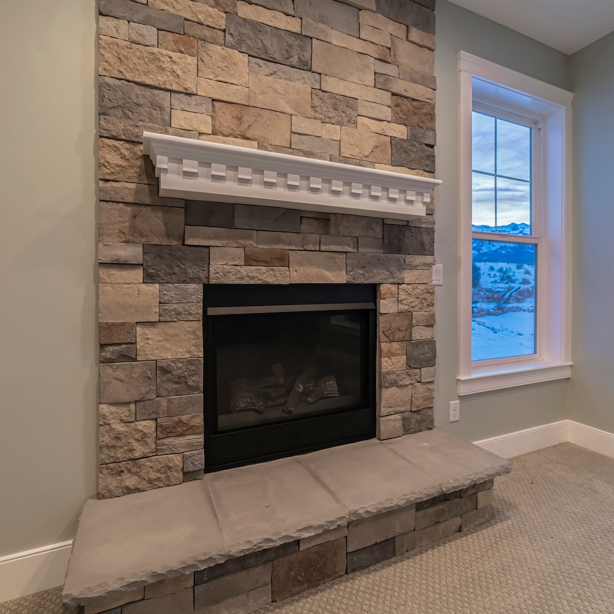 a stone fireplace 